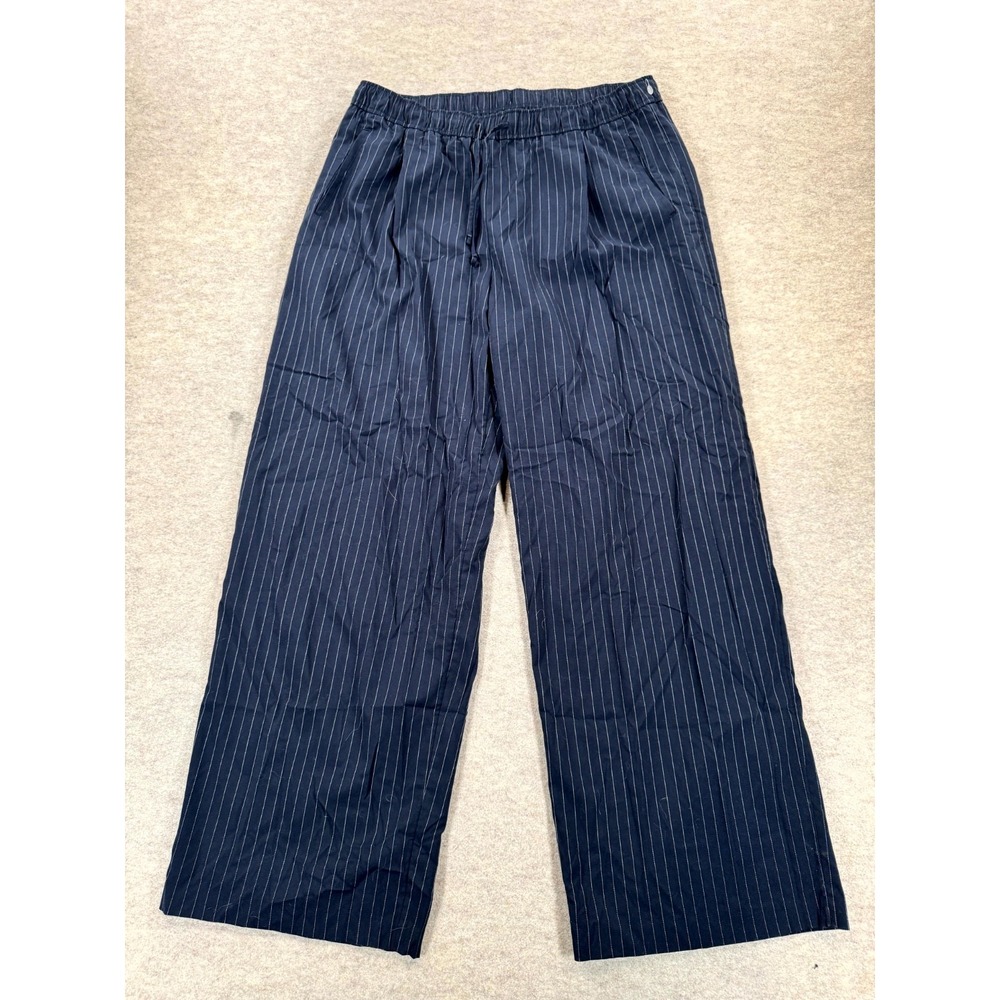Old Navy High Waisted Billie Wide Leg Trouser Pants Women XL Tall Blue Pinstripe